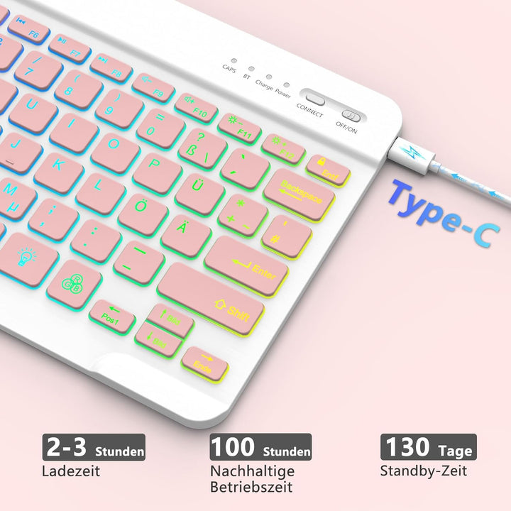 Bluetooth Tastatur – Kompatibel mit iOS, Android & Windows, für iPhone, iPad, Samsung & Co. | iPad T