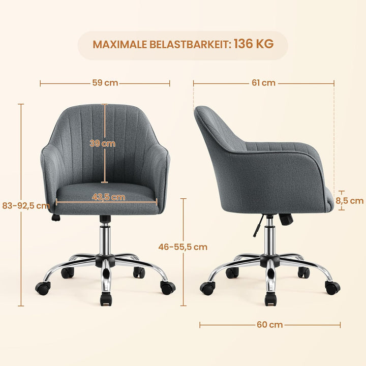Yaheetech Homeoffice Stuhl, Schminkstuhl, Schreibtischstuhl, höhenverstellbar Drehstuhl, Bürostuhl m