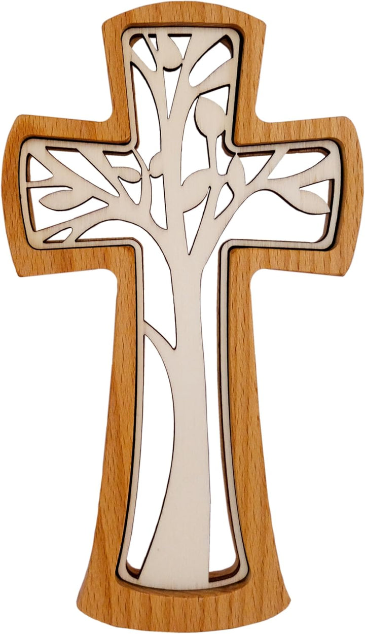 Kaltner Präsente Geschenkidee - Wandkreuz Echt Buche Holz Kreuz Kruzifix für die Wand modern Baum de