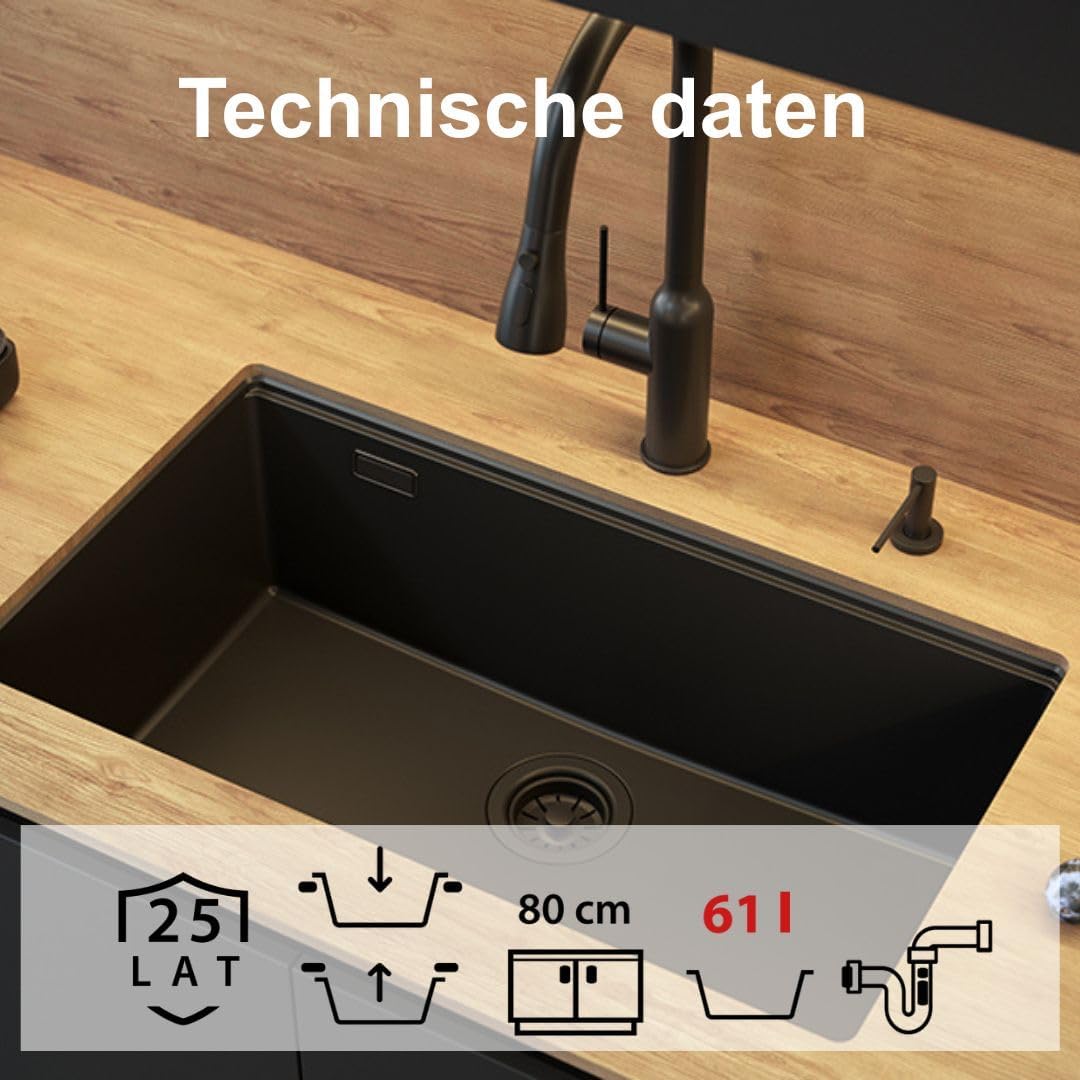 QUADRON | LOGAN 110 | Küchenspüle | 1-Kammer-Spüle | Masse: 70 x 37 x 23,5 cm | Schrankunterbau ab 8