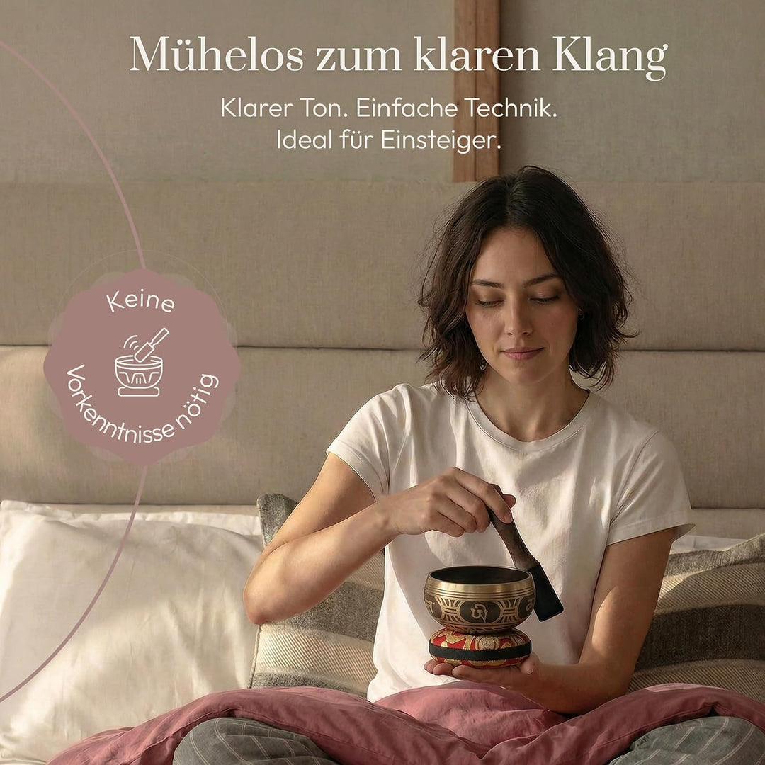 Silent Mind tibetische Klangschale Set ~ Antik Design ~ mit hochwertigem Holz Klöppel und Himalaya K