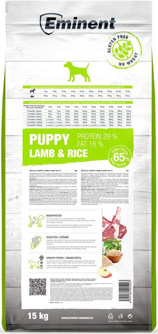 Eminent Puppy Lamb & Rice | Glutenfreies Hundefutter | High Premium Trockenfutter für Welpen, trächt