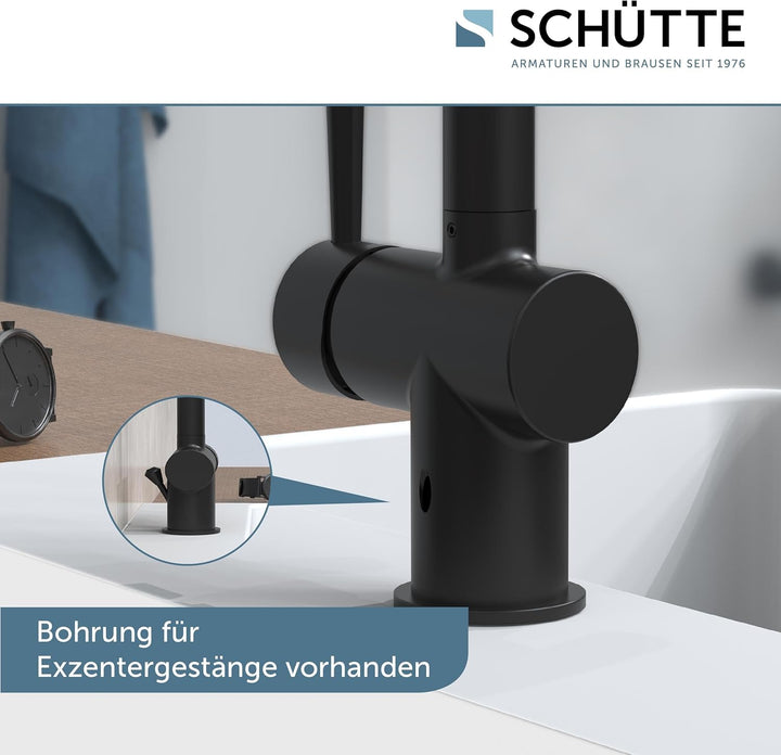 SCHÜTTE 79016 Waschtischarmatur CORNWALL mit hohem Auslauf, Wasserhahn für das Bad mit Pop-Up Exzent