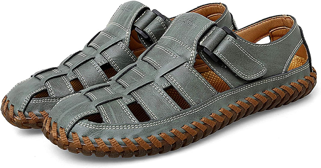 Moodeng Herren Sandalen Outdoor Leder Sommer Outdoorsandalen Sport Trekking Strand Geschlossene Klet