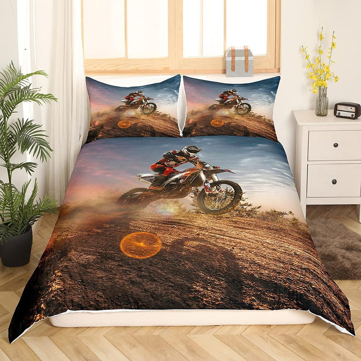 Loussiesd 3D Motorrad Druck Bettwäsche Set Offroad Extremsport Super Weich Bettbezug Set Kinder Jung