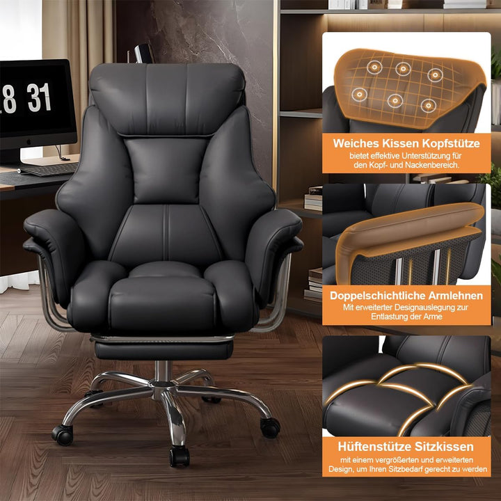 Bürostuhl mit Fussstütze & Lendenwirbelstütze – Ergonomischer Gaming-Stuhl mit höhenverstellbarem Ko
