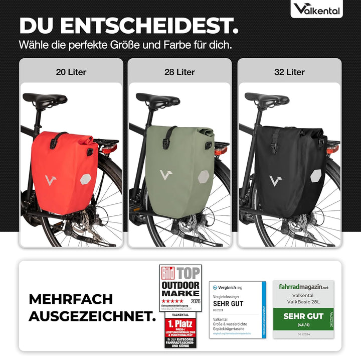 Valkental - Grosse &amp; wasserdichte Gepäckträgertasche - 28L Füllvolumen - Fahrradtasche für Gepäckträ