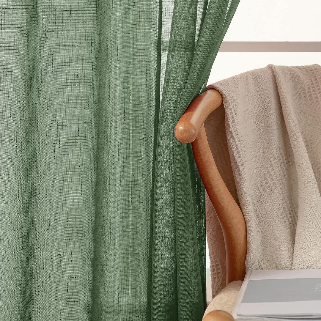 MIULEE 2er Set Voile Vorhang Sheer Leinenvorhang mit Ösen Transparente Leinen Optik Gardine Ösenscha