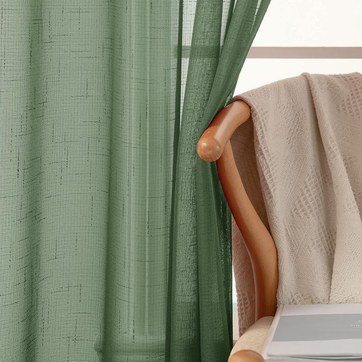 MIULEE 2er Set Voile Vorhang Sheer Leinenvorhang mit Ösen Transparente Leinen Optik Gardine Ösenscha