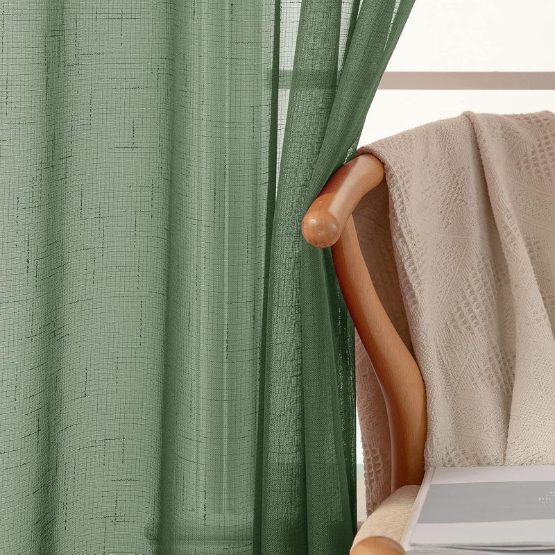 MIULEE 2er Set Voile Vorhang Sheer Leinenvorhang mit Ösen Transparente Leinen Optik Gardine Ösenscha