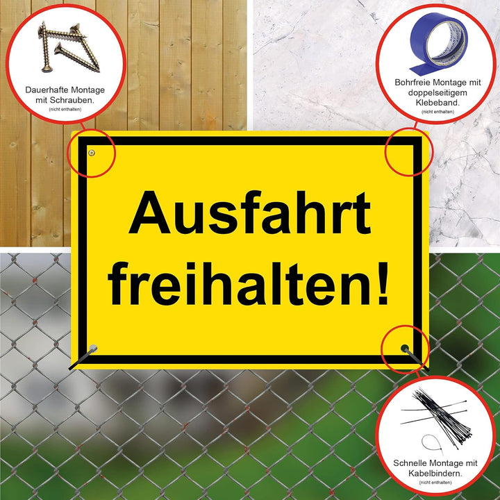 5 Stück Ausfahrt freihalten Schild 20 x 30 cm aus stabiler PVC Hartschaumplatte 3mm mit UV-Schutz vo