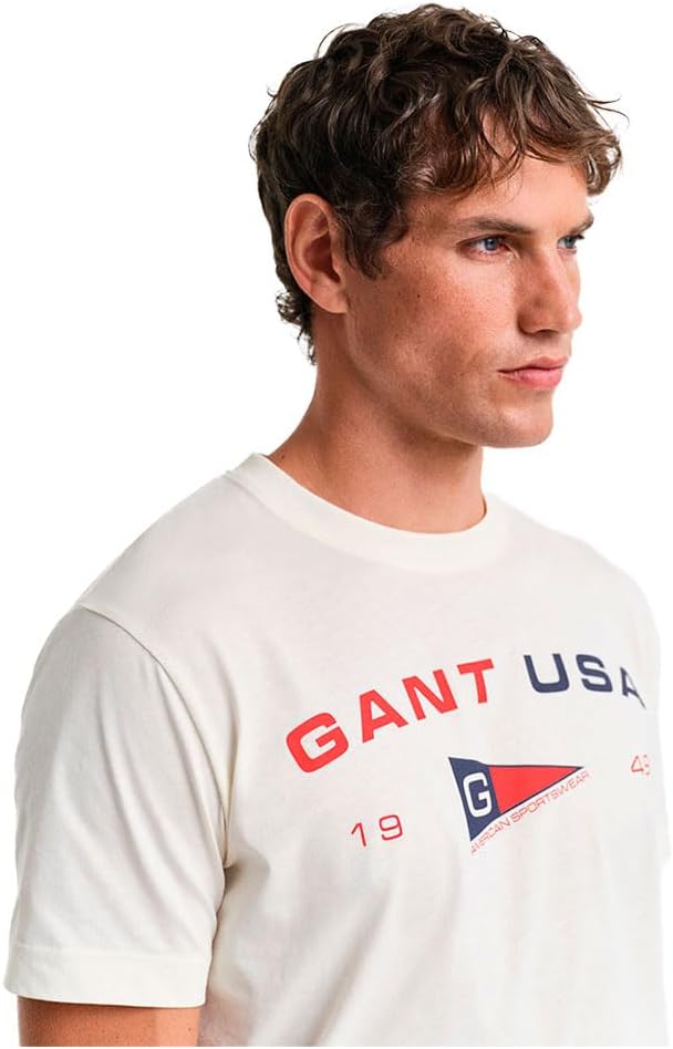 GANT Herren Printed Graphic Ss T-Shirt S Cream, S Cream