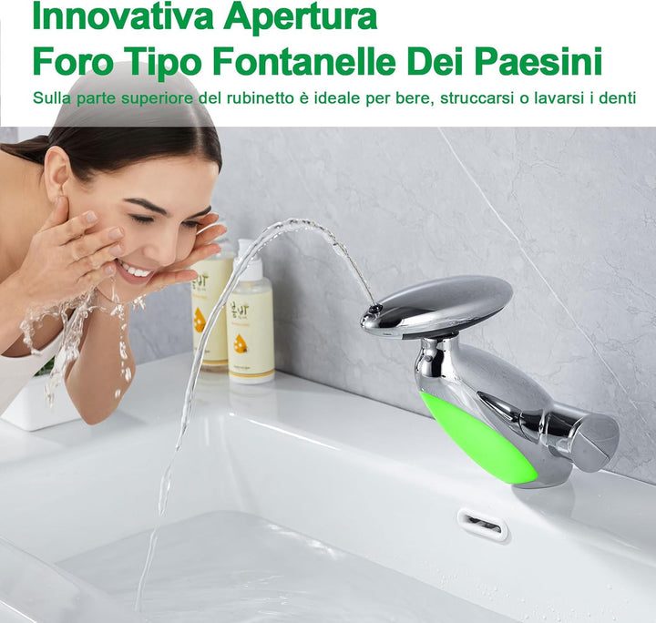 LED Wasserhahn Bad Mit Ausziehbar,Waschtischarmatur Mit 4 Wasserstrahlarten,Chrom