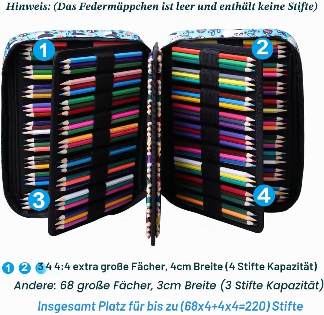 JAKAGO Grosse Federmäppchen XXL mit 220 Schlitze Stifte Aufbewahrung, Wasserdichtes Stiftetasche für
