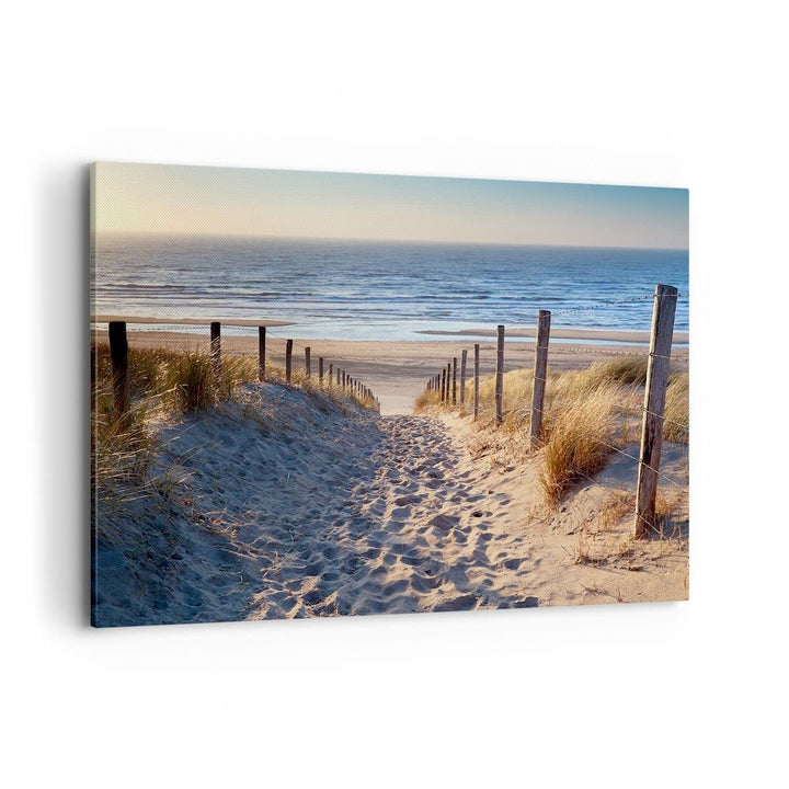 Bilder auf Leinwand 100x70cm Leinwandbild mit Rahmen Meer Strand Düne Gross Wanddeko Bild Schlafzimm