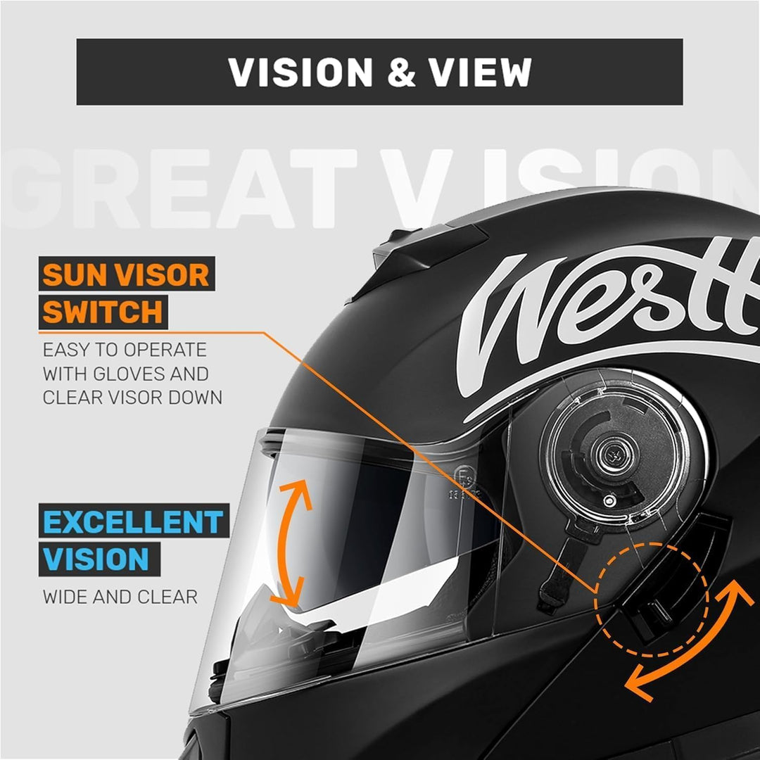 Westt Klapphelm Flip up Motorradhelm Integralhelm Herren Damen mit verstärktem Kinnschutz Chopper Mo
