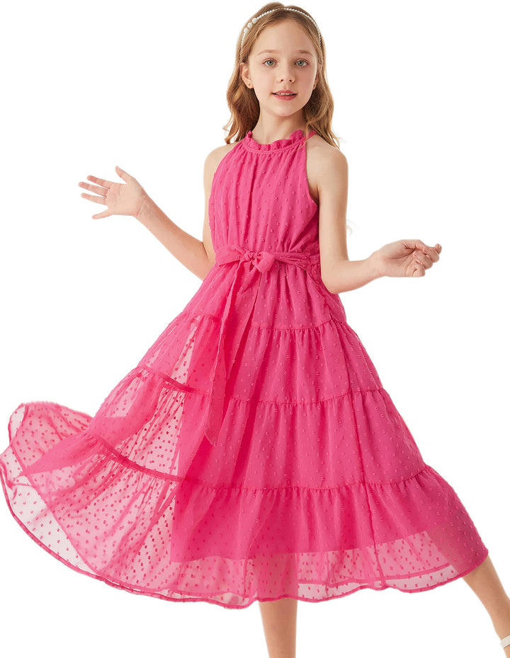 GRACE KARIN Mädchen Prinzessin Kleider Neckholder Swiss Dot Kleid Party | Midilang,Neckholder,Elasti