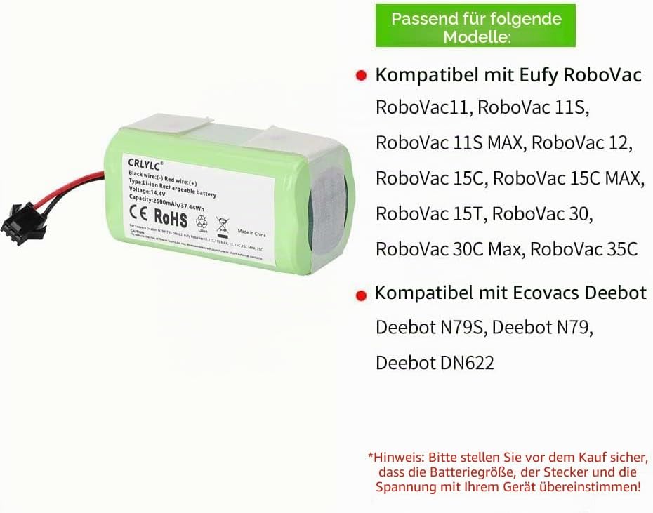 CRLYLC 14,4V 2600mAh Ersatzakku für Ecovacs Deebot N79 N79S DN622, IKHOS S14 S15,Eufy RoboVac 11,11S