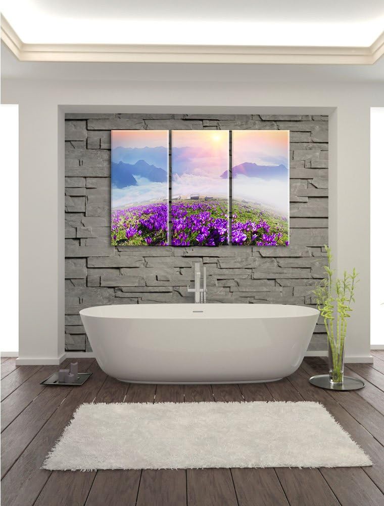 Pixxprint Krokusse in den Bergen als Leinwandbild/Grösse: 3 Teilig (120x80) / Wandbild/Kunstdruck/fe