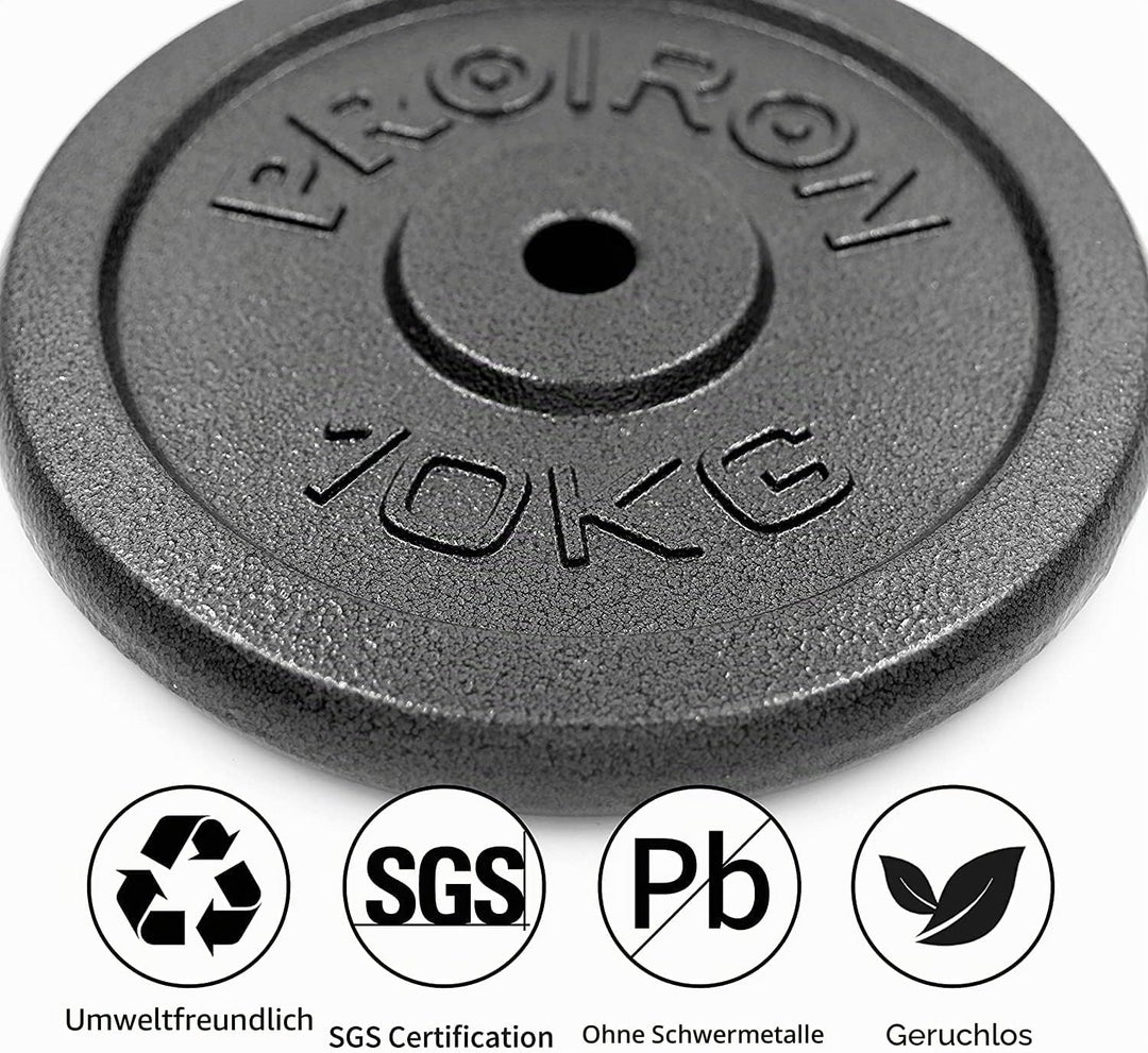 PROIRON Hantelscheiben-Set aus Gusseisen, 1,25 kg, 2,5 kg, 5 kg, 10 kg (verschiedene Grössen) für 2,