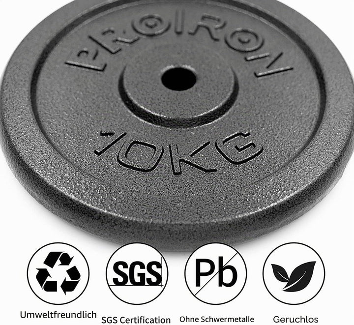 PROIRON Hantelscheiben-Set aus Gusseisen, 1,25 kg, 2,5 kg, 5 kg, 10 kg (verschiedene Grössen) für 2,
