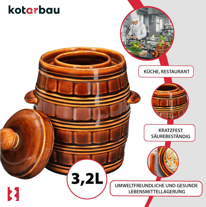 KOTARBAU® Gärtopf Steinguttopf 3,2 L Sauerkrauttopf Gurkentopf mit Deckel Einmachtopf Keramiktopf St