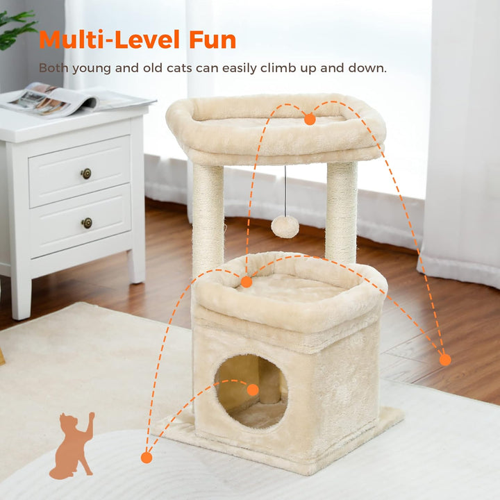 PAWZ Road Kleiner Katzenbaum, mehrstöckiger Katzenturm mit Sisal-überzogenem Kratzbaum, gemütlicher