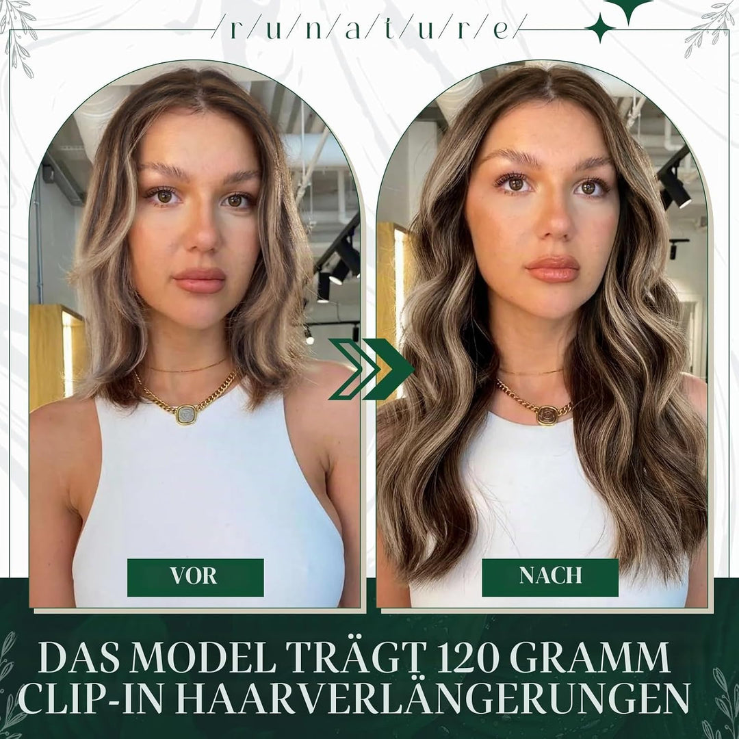 RUNATURE Echthaar Extensions Clip in Dunkelbraun mit Dunkelblond Echthaar Clip in Extensions Braun C