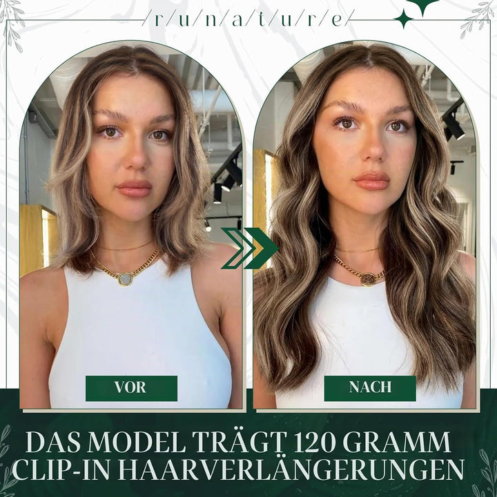 RUNATURE Echthaar Extensions Clip in Dunkelbraun mit Dunkelblond Echthaar Clip in Extensions Braun C