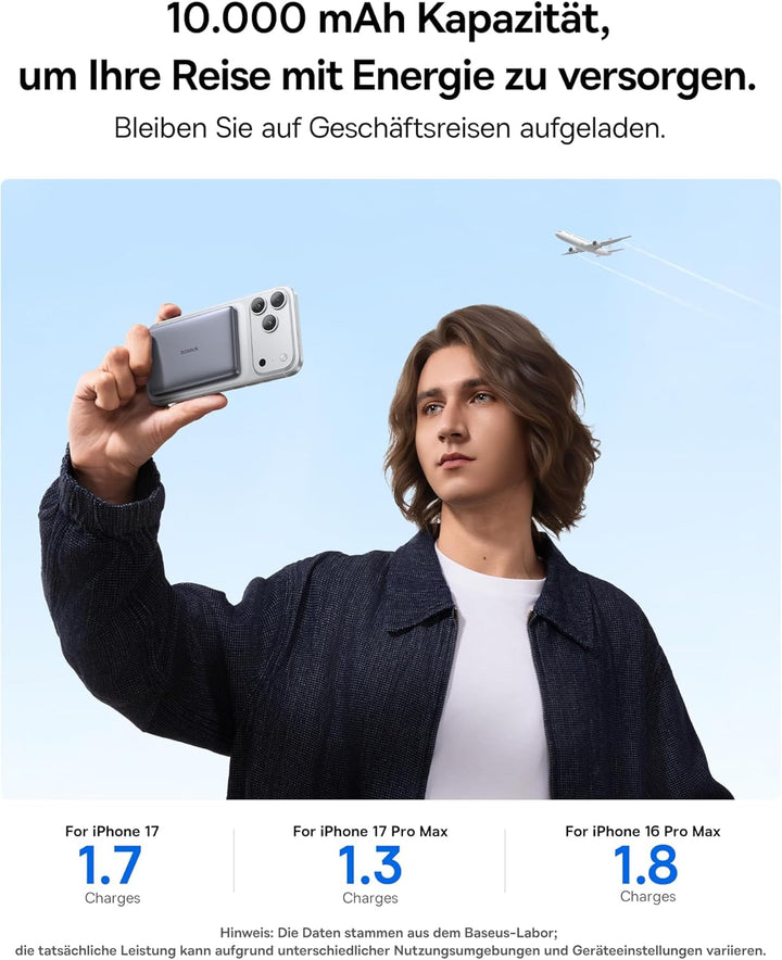Baseus Picogo AM41 Power Bank, 10000mAh Qi2 Magsafe Powerbank 15W Wireless, Ultra Slim, PD 27W Schne