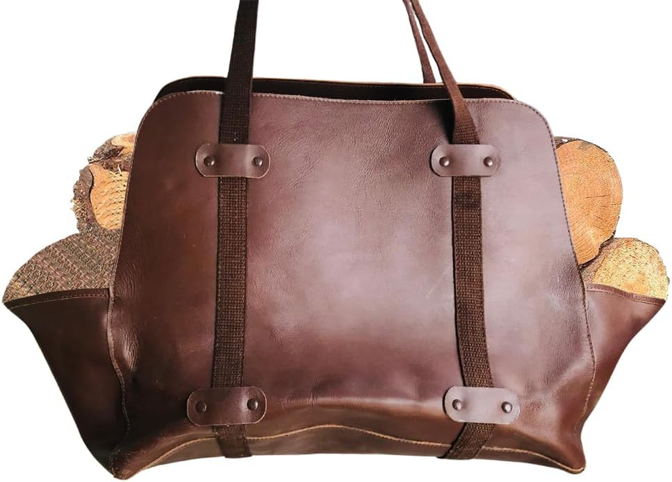 REWON Holzträger - Leder Brennholzträger, brennholzkorb, Kaminholz Holzkorb Brennholztasche, Kaminho