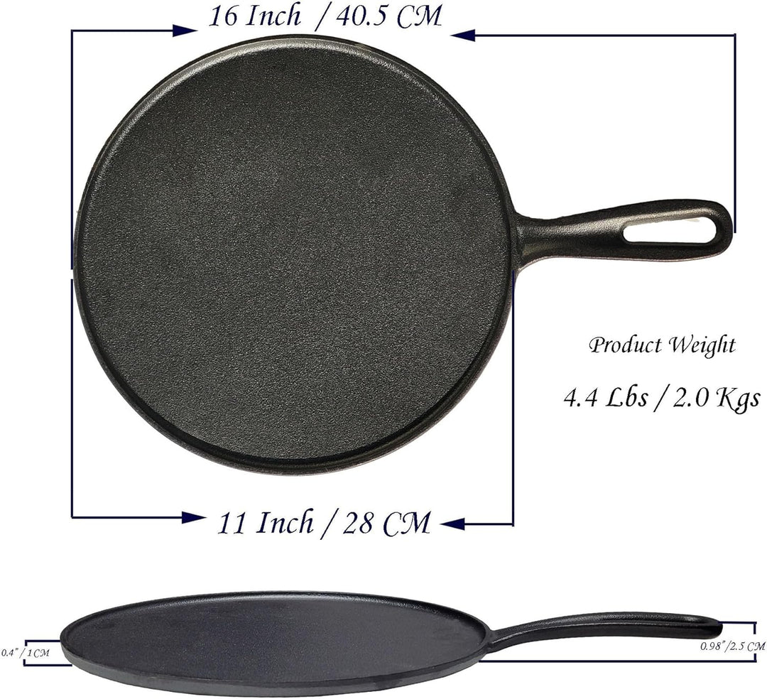 La Cuisine Crêpe Tawa Pfanne für Roti Dosa Comale – Grill-Pizza-Pfanne, Gusseisen, vorgebrannt, 28 c