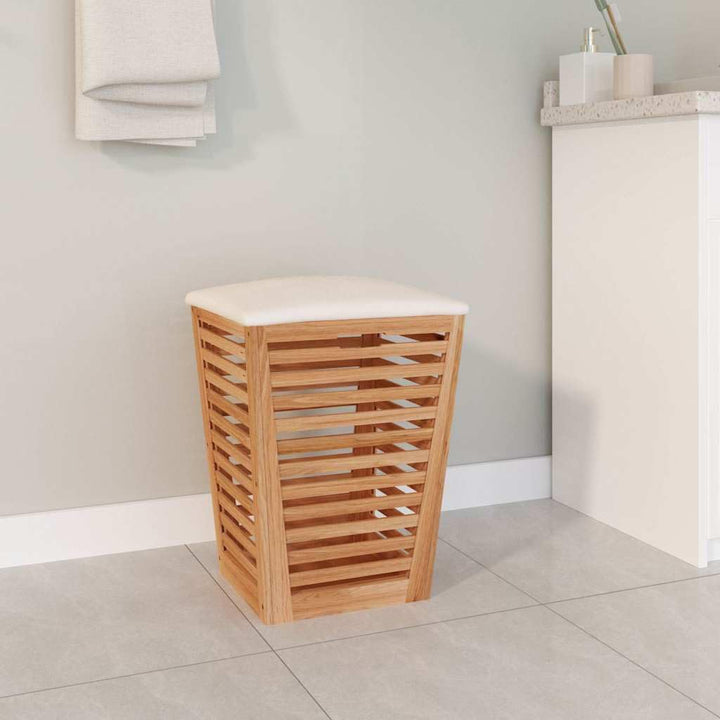 Badhocker 40,5x40,5x56 cm aus massivem Nussbaumholz mit Stauraum, Wäschekorb, Sitzgelegenheit und Au