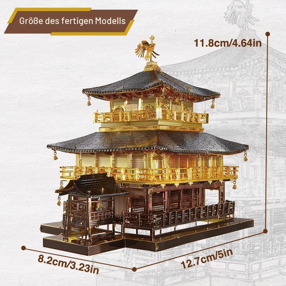 Piececool 3D Puzzle Metall, Kinkakuji Gebäudemodell für Erwachsene, 3D-Puzzles zu Bauen, BAU, Bastel