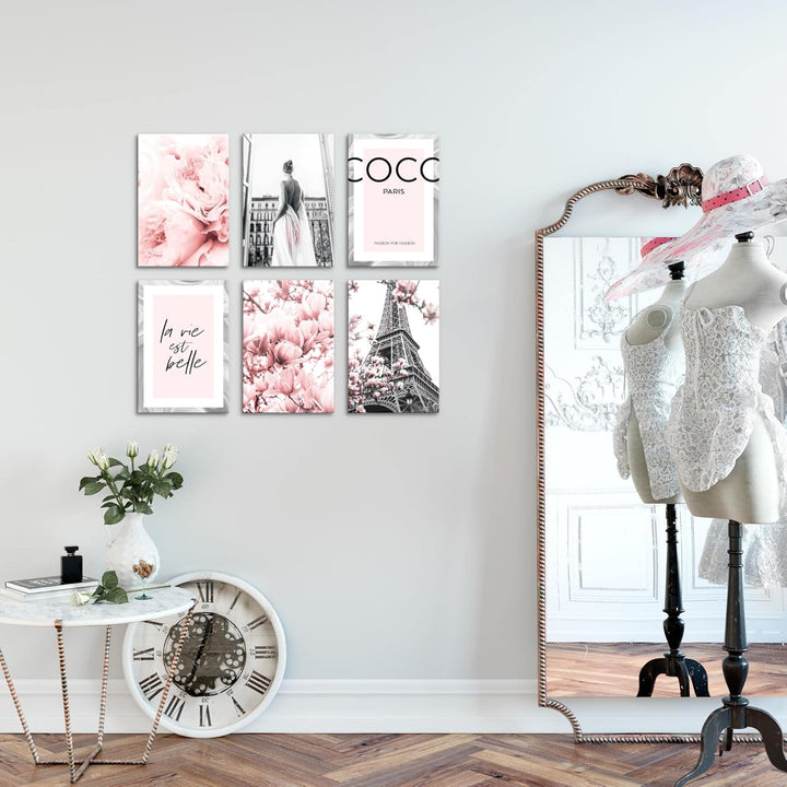 Novart Wandbilder Set Fashion Coco - KOMPLETT AUFHÄNGFERTIG - Made in Germany - Moderne Bilder Wohnz