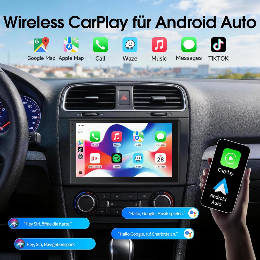 Haudio 2 Din Autoradio mit Wireless CarPlay & Android Auto, 7 Zoll IPS Bildschirm, Mirror Link, GPS,