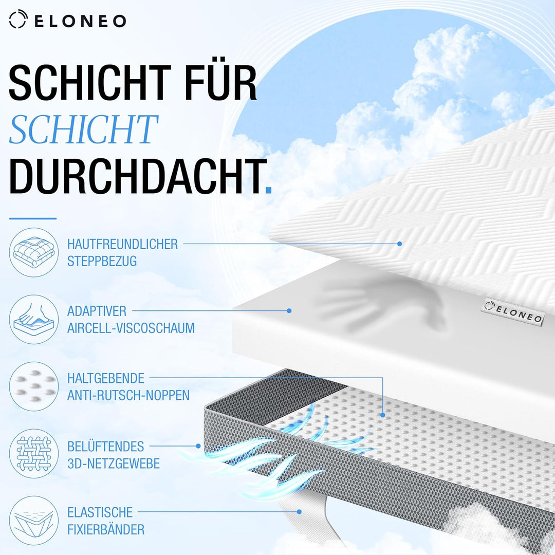 maxVitalis Viscoelastischer Matratzen Topper 90x190cm, Matratzentopper mit Memory Foam Effekt, 4 cm