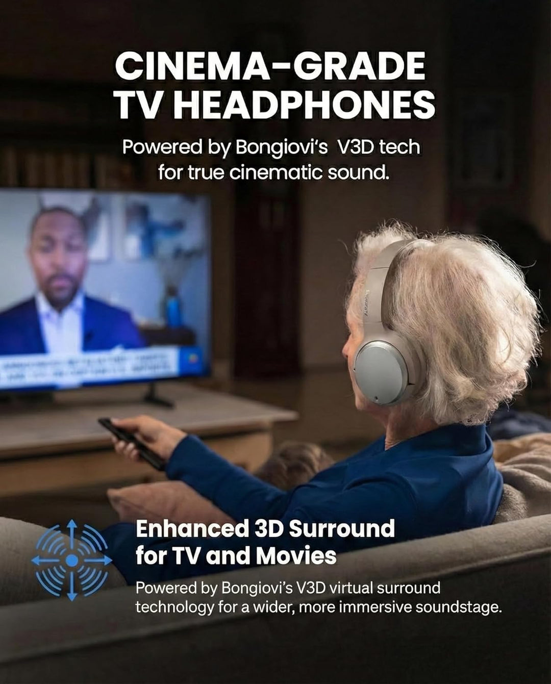 Avantree Crescendo 3D – 7.1 Surround Sound Funkkopfhörer für TV und Fernseher mit Cinema Mode, kompa