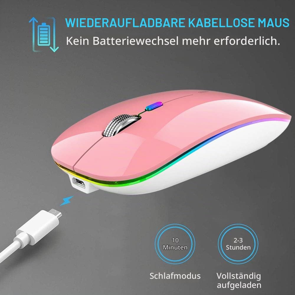 Uiosmuph Bluetooth Maus Kabellose, LED Funkmaus wiederaufladbar Leise Wireless Mouse 2.4GHz Kabellos