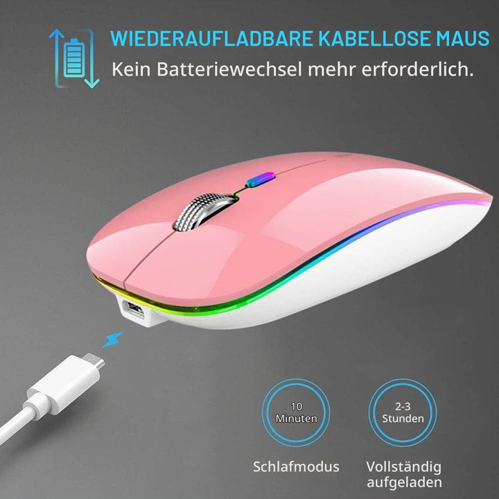 Uiosmuph Bluetooth Maus Kabellose, LED Funkmaus wiederaufladbar Leise Wireless Mouse 2.4GHz Kabellos