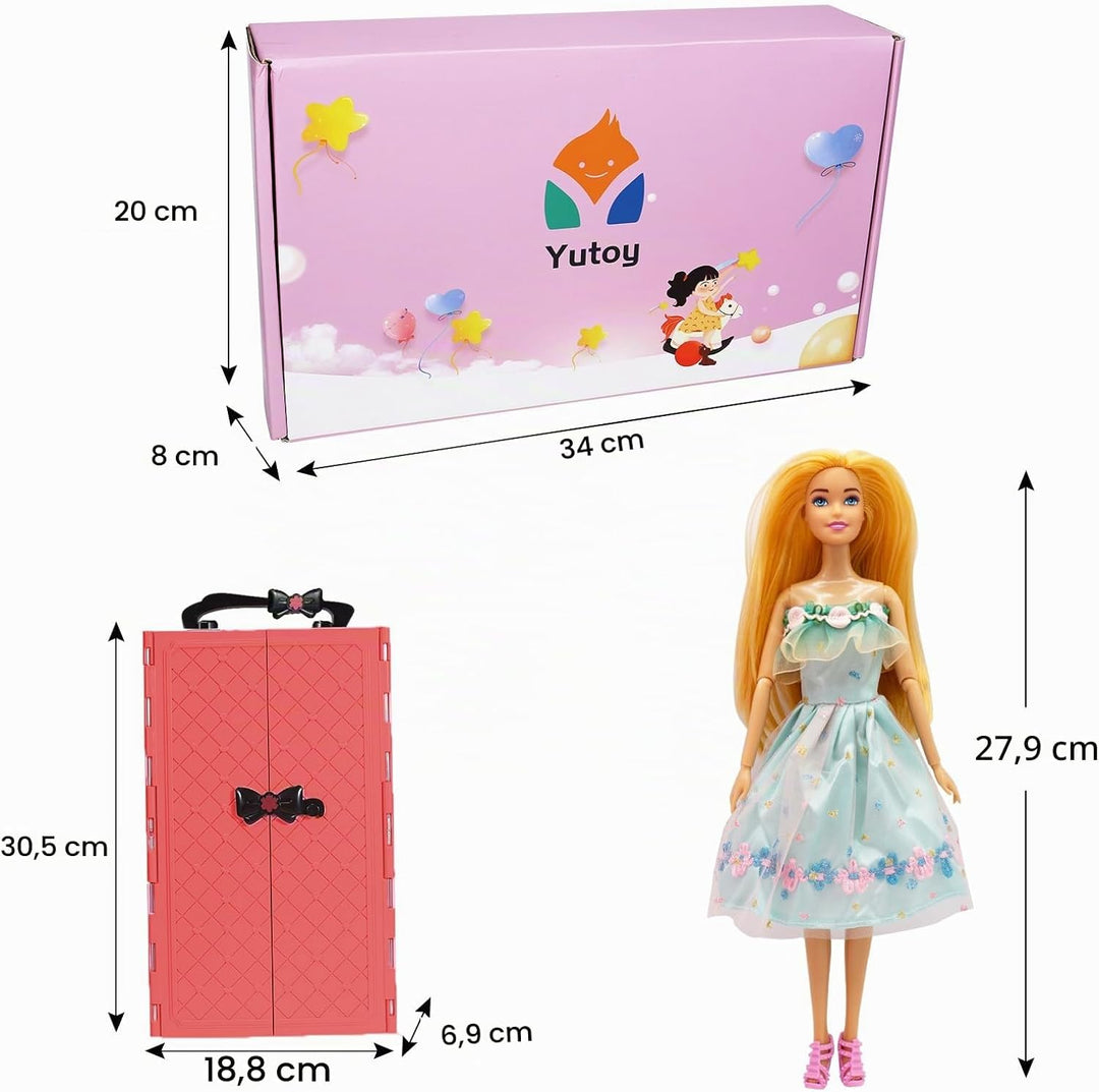 Kleiderschrank mit Puppe mit Kleidung Set，mit Puppe Prinzessin，Kleidung，Kleider，Schrank，Schuhe，Puppe