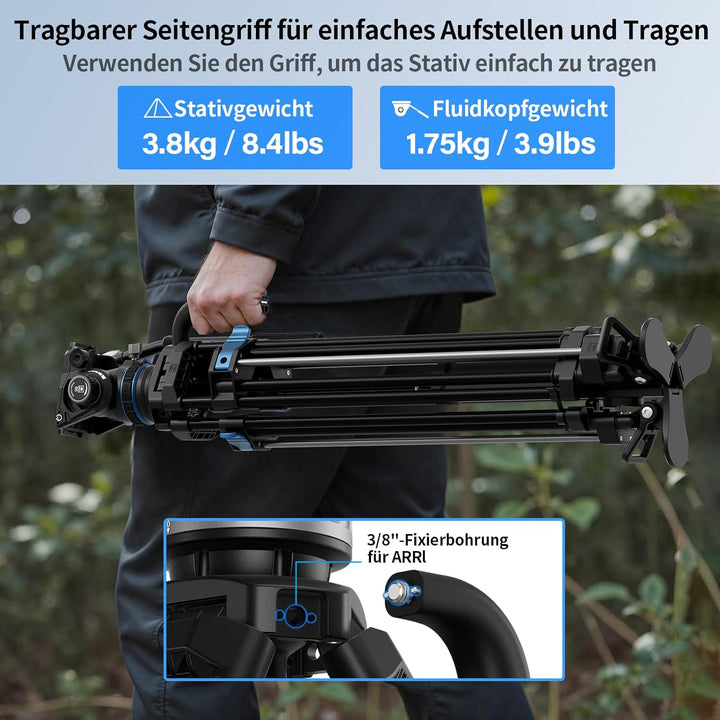 SIRUI SQ75A Aluminium Videostativ mit Hydraulik-Fluidkopf S5 | 178cm Schnellaufbau-System | Stufenlo