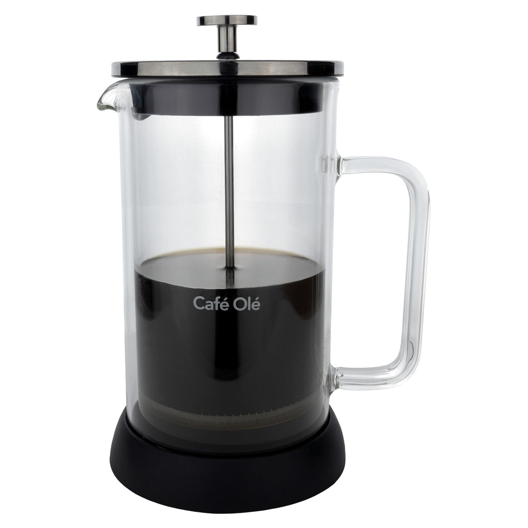 Café Olé Doppio Kaffeebereiter aus doppelwandigem Glas, französische Presse, rutschfester Silikonbod