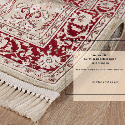 payé Teppich Gebetsteppich - Wohnzimmer Seccade Läufer Namaz - 70x125cm - Grün Beige Rot - mit Frans