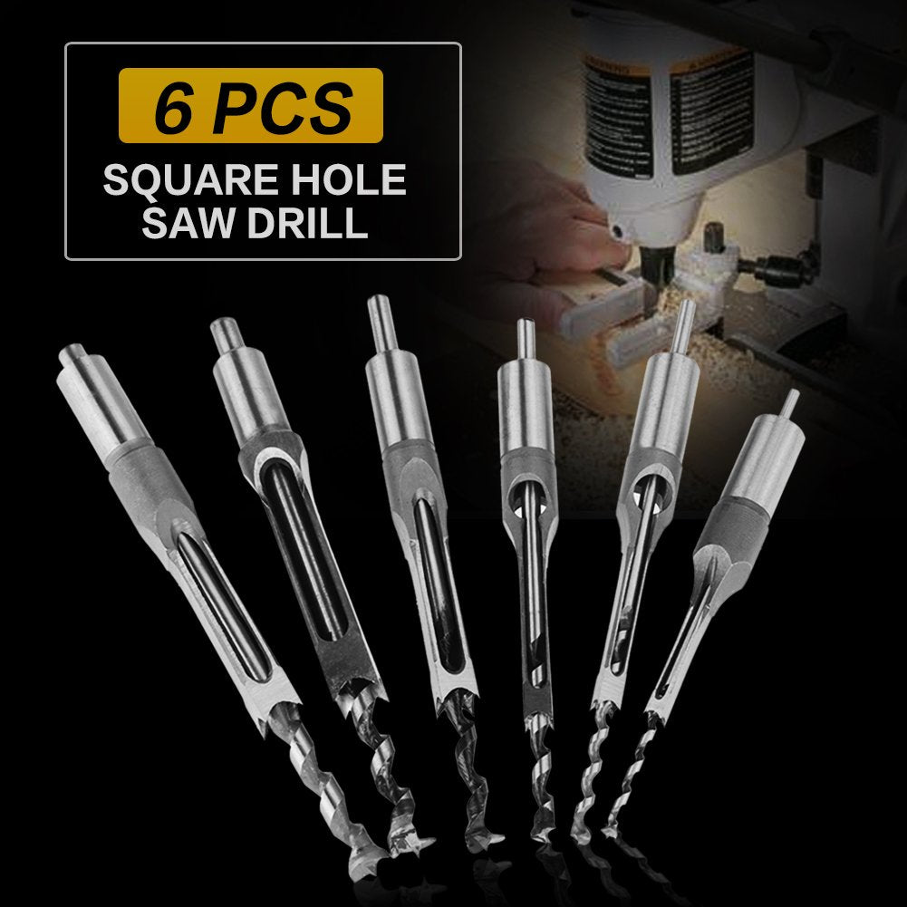Quadratischer Loch-Bohrer, 6Pcs Lochsäge Schlangenbohrer Holzbearbeitung Werkzeug Holz-Bohrer für qu