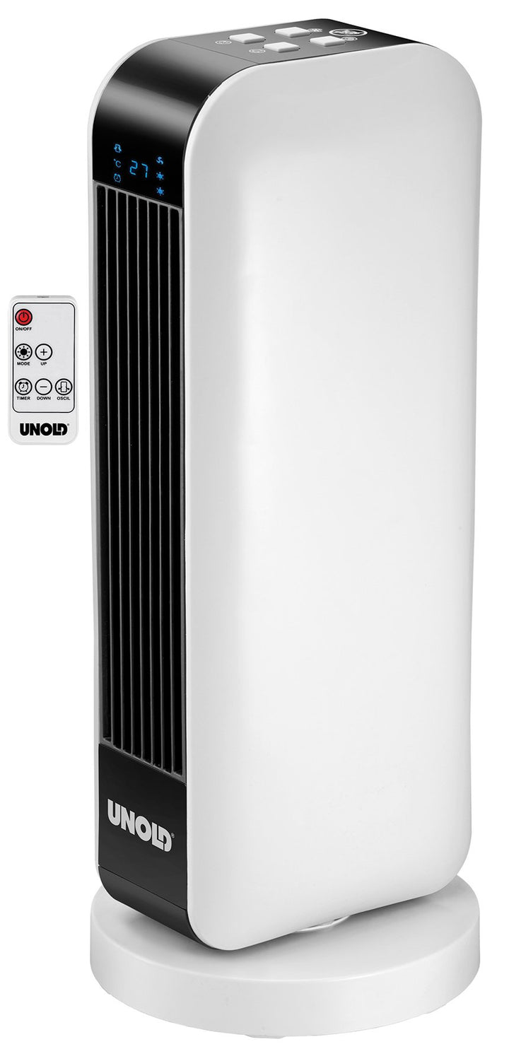 UNOLD 86430 Keramik-Heizlüfter Design, Fernbedienung mit Batterien, 2000 W, 230 V, Schwarz/Weiss