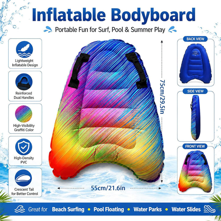 Luftmatratze Wasser für Kinder & Erwachsene, FainFun Surfbrett Aufblasbar, Bodyboard mit Griffen, Wa