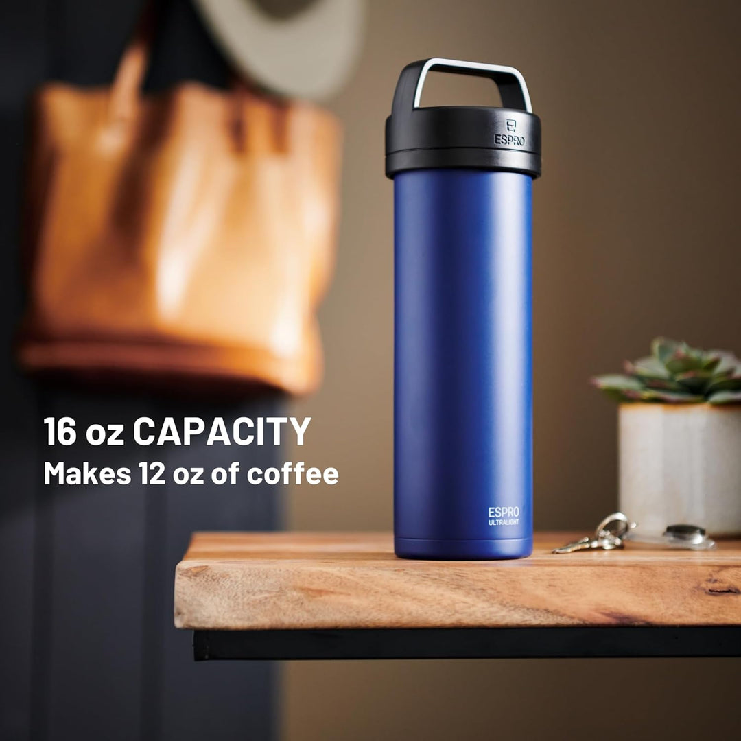 ESPRO Reise French Press Ultralight, Mini Coffee Maker mit Thermo-Funktion, 475ml, blau Blau ESPRO R