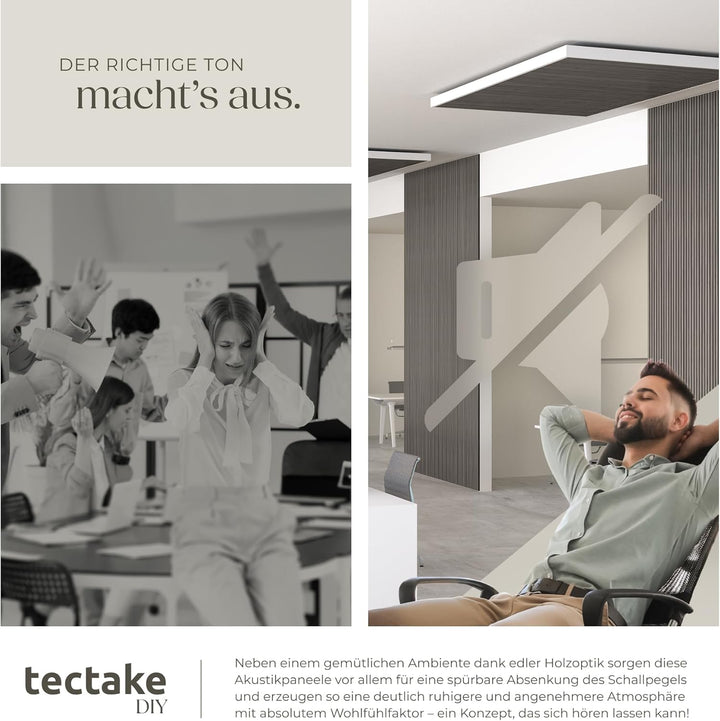 tectake® Akustikpaneele Echtholzfurnier 2er Set, effektiver Schallschutz, MDF Schallabsorber, Schall