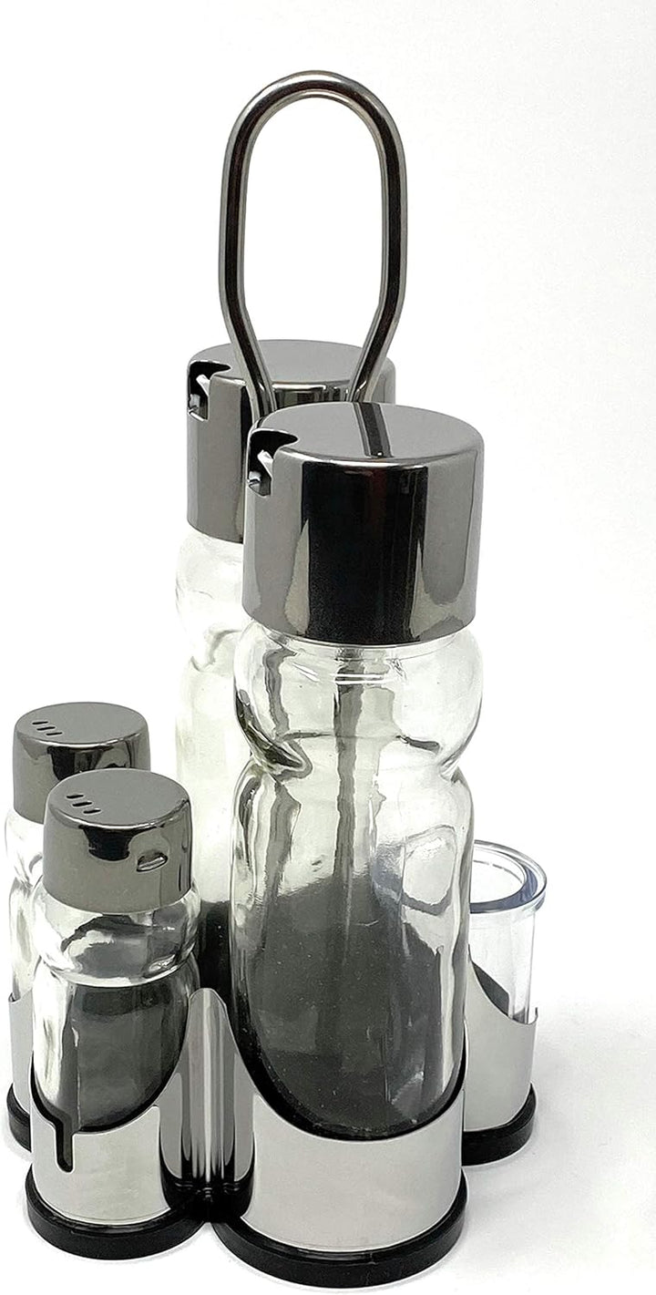 Menage Essig und Öl Spender Glas Salz Pfeffer Zahnstocher Set Edelstahl 250 Silber Glas Ölspender